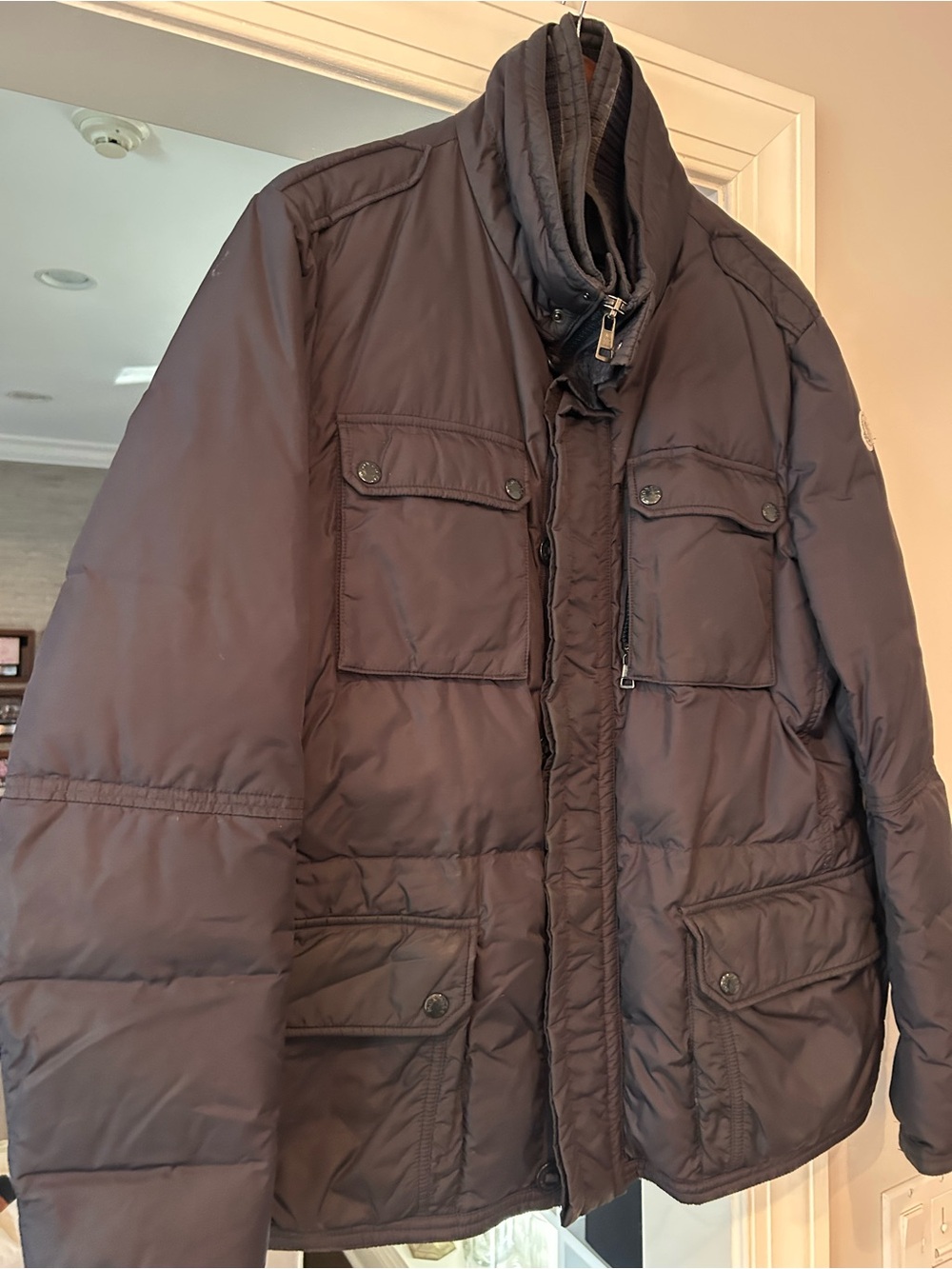 Authentic Moncler Navy Quilted Down Jacket Interior Tag Detail